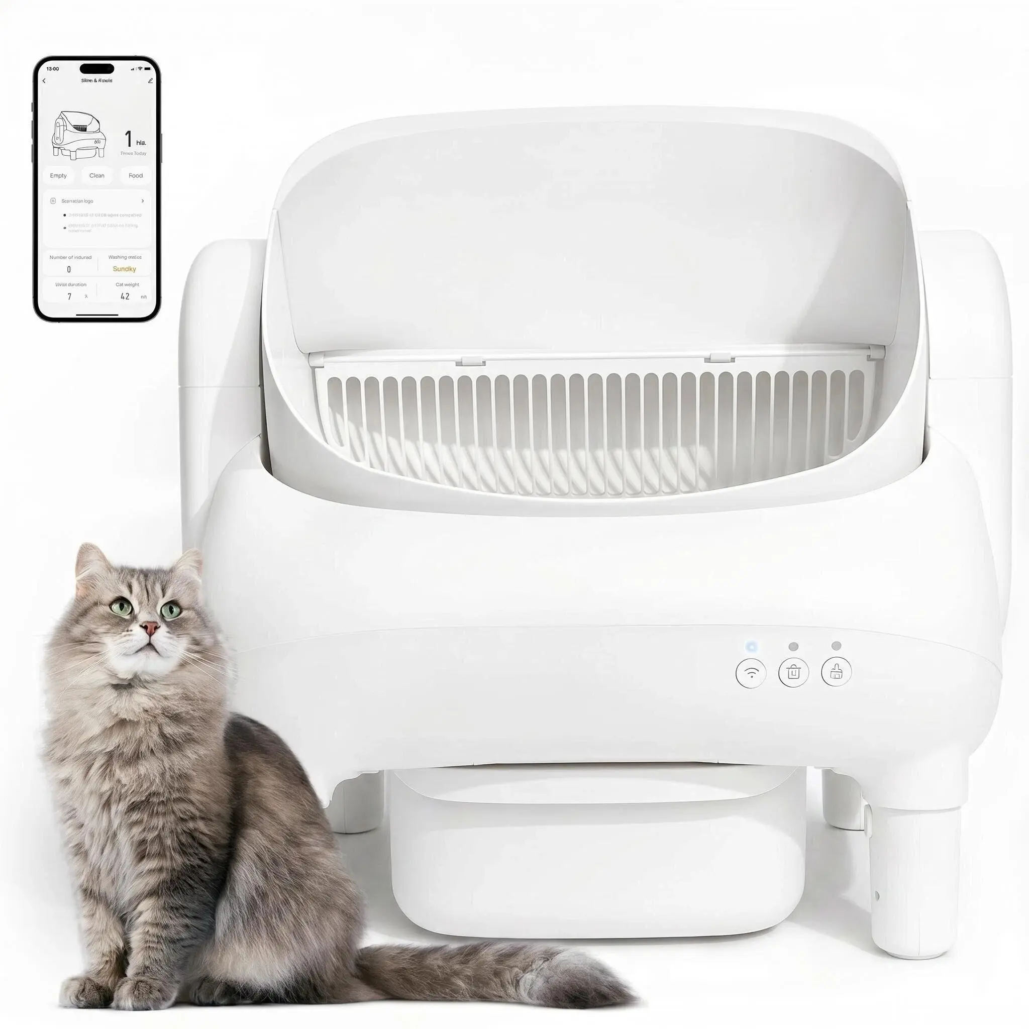 Caja de Arena Automática Autolimpiable para Gatos, Diseño Abierto, Control por App y WiFi, Sistema Antiolores, Depósito Sellado de 10.5 L, Funcionamiento Silencioso, Ideal para Varios Gatos