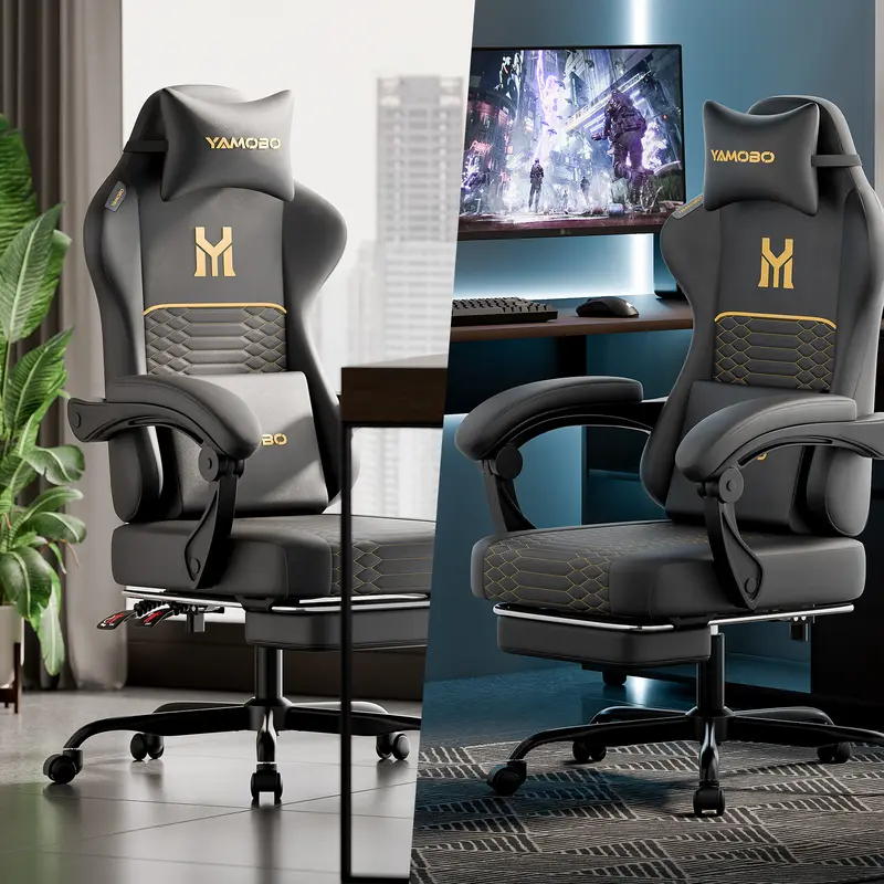 Silla Gaming Ergonómica para Adultos, Diseño Minimalista, Cuero PU Resistente, Soporte Lumbar, Reclinación de 100°-135°, Ruedas Silenciosas y Reposapiés