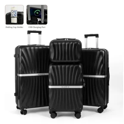 Set de 4 Maletas Expandibles de ABS (13/20/26/28"), con Ruedas Dobles 360°, Cerradura TSA y Carcasa Rígida, Ligeras y Resistentes para Viaje