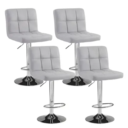 Taburetes de bar modernos y ajustables sin reposabrazos: sillas giratorias de piel sintética con elevación hidráulica, cojines de asiento gruesos, respaldo y estructura de acero; ideales para barras de cocina en el hogar.