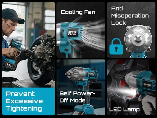 SEESII Cordless Impact Wrench 1/2-inch, High Torque 1200N.m,4.0Ah Battery, 3300RPM, 6 Sockets, Electric Impact Driver, Gift for Home, Vehicles & Men, WH710 Pro DealsForYouDays
