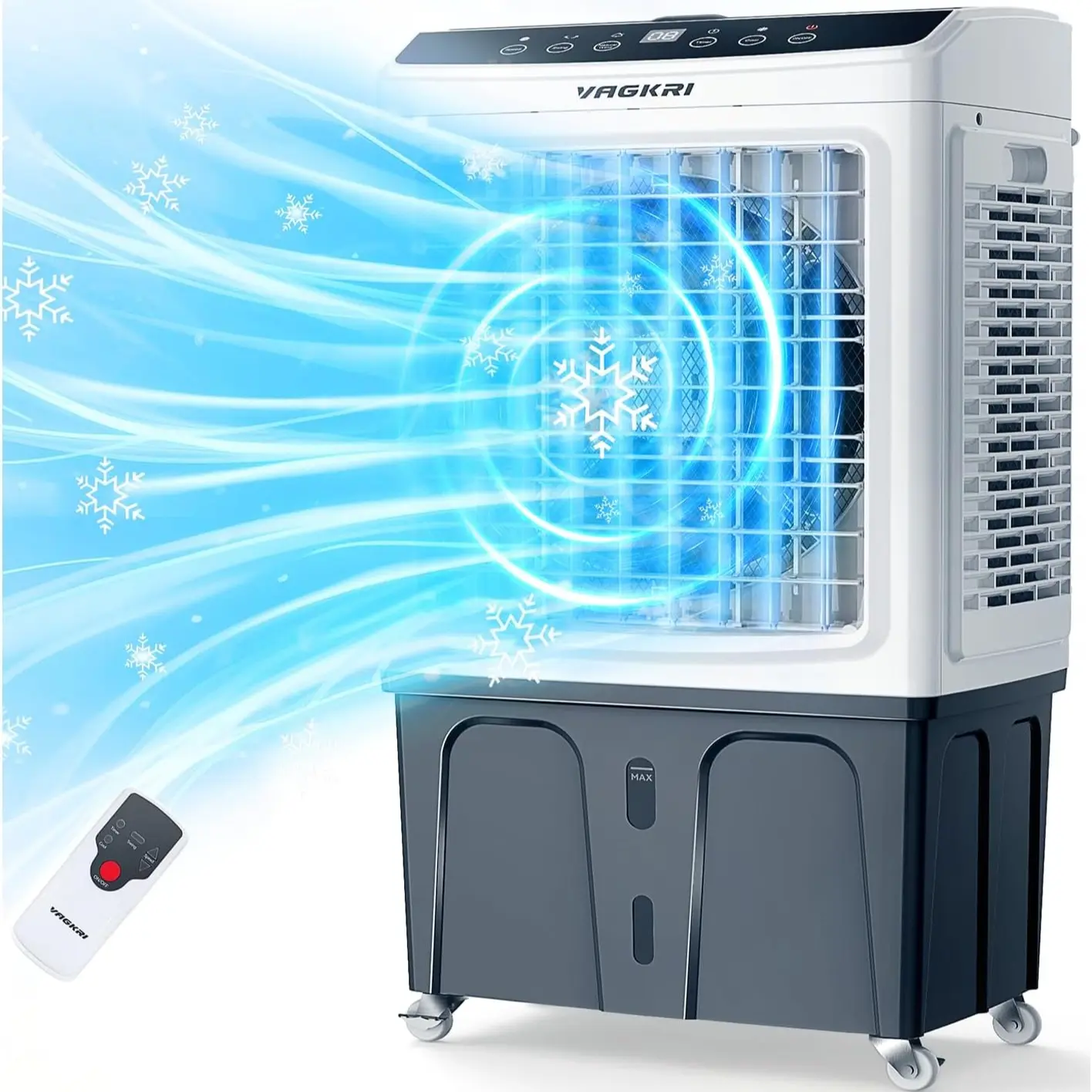 Enfriador Evaporativo Portátil de 35", 2100-3000 CFM, con Oscilación de 120°, Control Remoto, Temporizador 24H, 3 Modos y 3 Velocidades, Ideal para Interior y Exterior