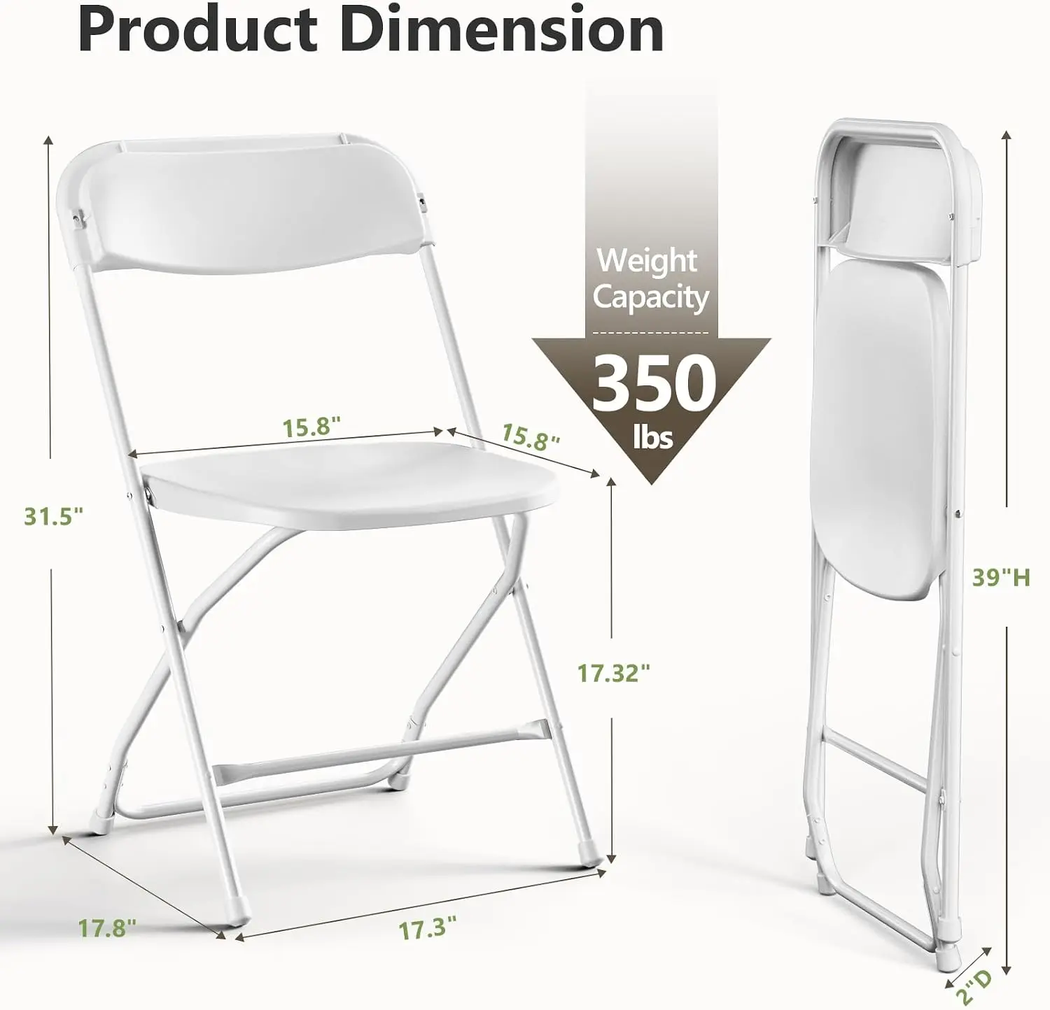 Sillas Plegables de Plástico Reforzado, Respaldo Ergonómico, Capacidad de 350 lb (159 kg), Apilables y Portátiles, Ideales para Interiores, Terrazas, Bodas, Fiestas, Reuniones, Patios y Jardines, Color Blanco.