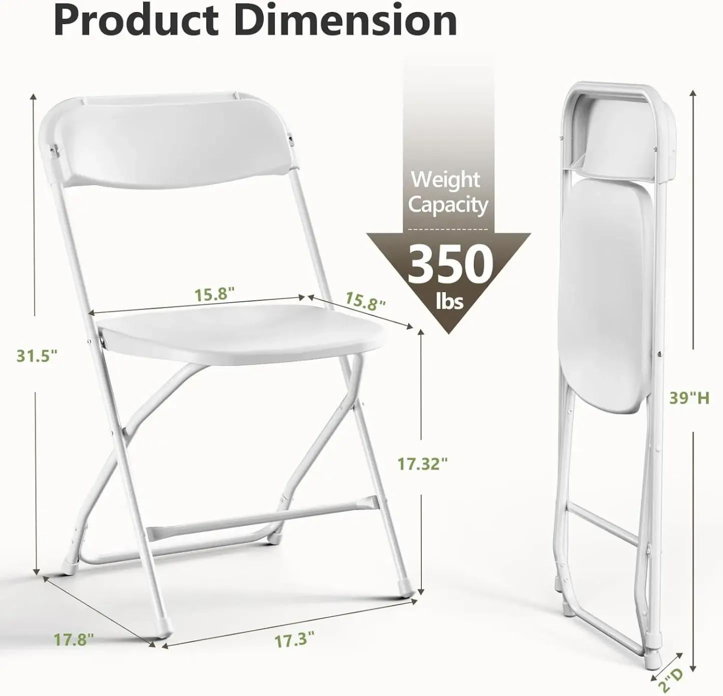Sillas Plegables de Plástico Reforzado, Respaldo Ergonómico, Capacidad de 350 lb (159 kg), Apilables y Portátiles, Ideales para Interiores, Terrazas, Bodas, Fiestas, Reuniones, Patios y Jardines, Color Blanco.