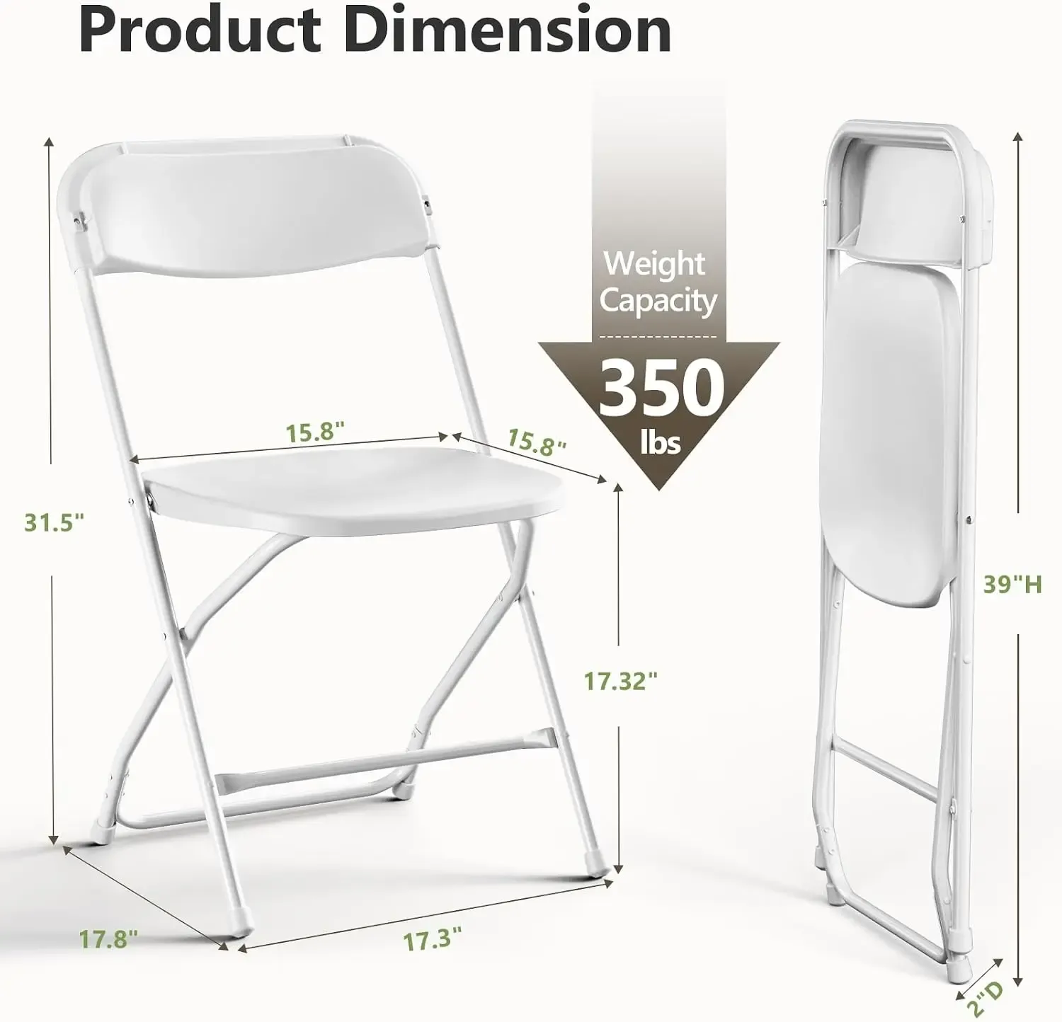 Sillas Plegables de Plástico Reforzado, Respaldo Ergonómico, Capacidad de 350 lb (159 kg), Apilables y Portátiles, Ideales para Interiores, Terrazas, Bodas, Fiestas, Reuniones, Patios y Jardines, Color Blanco.
