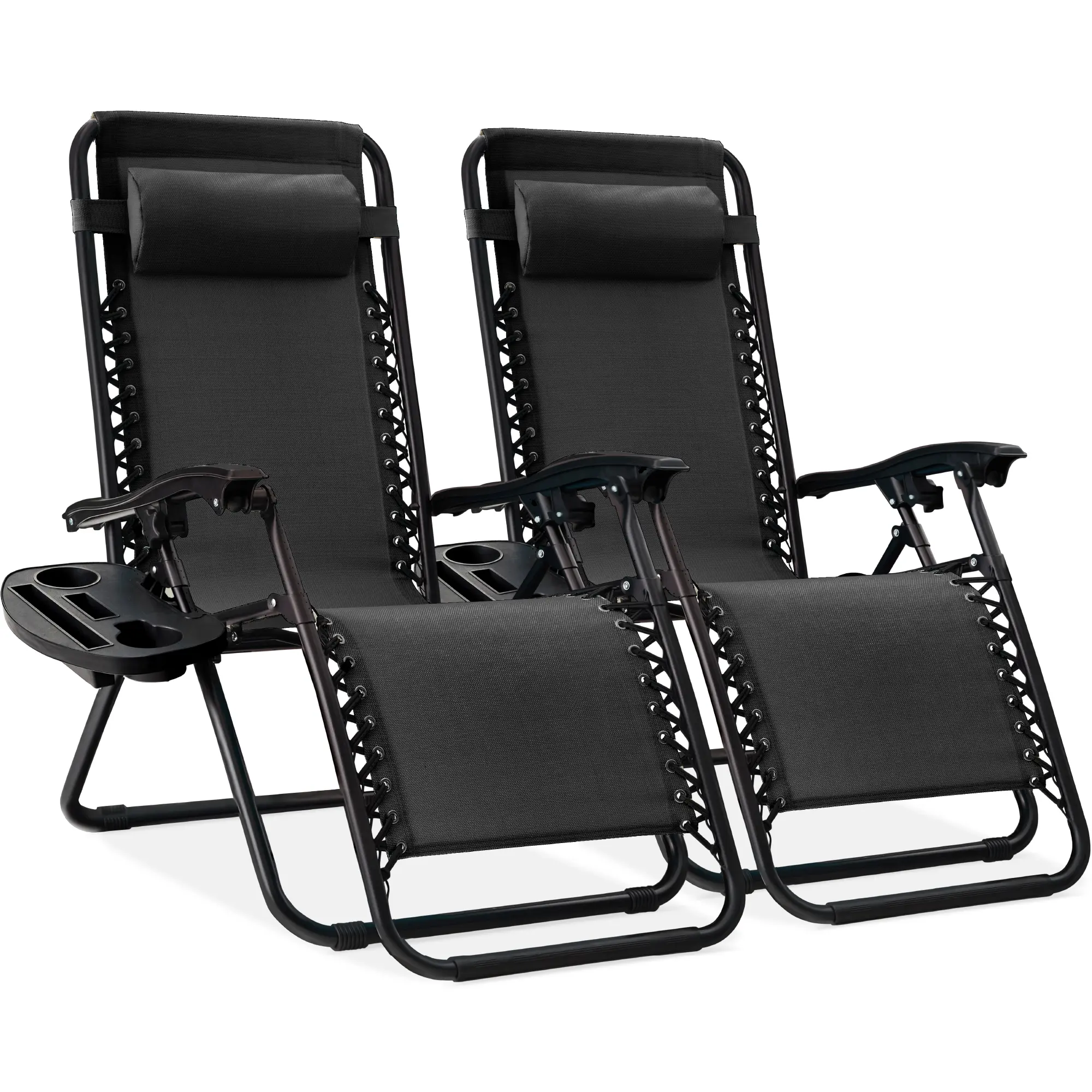 Set de 2 Sillas de Gravedad Cero Plegables con Bandeja Portavasos, Reclinables para Patio, Jardín y Piscina