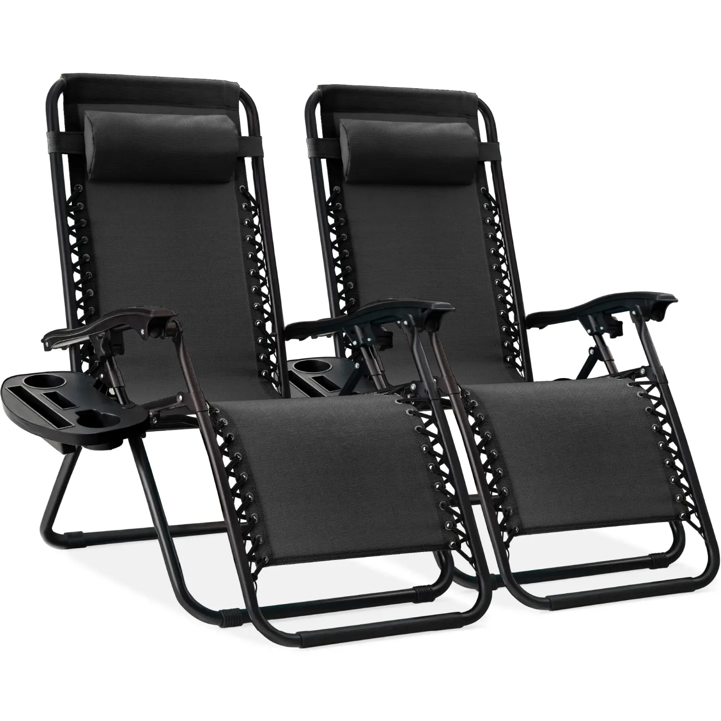 Set de 2 Sillas de Gravedad Cero Plegables con Bandeja Portavasos, Reclinables para Patio, Jardín y Piscina