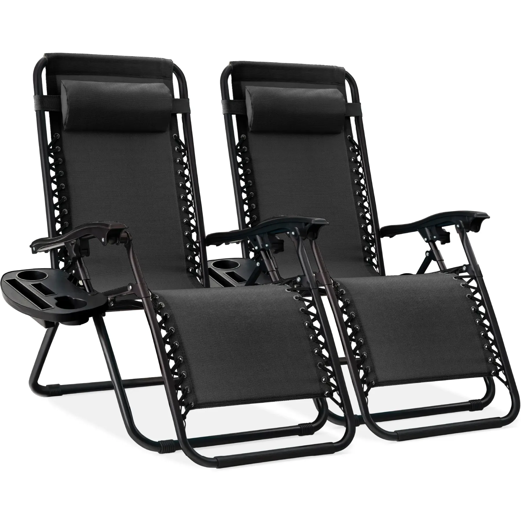 Set de 2 Sillas de Gravedad Cero Plegables con Bandeja Portavasos, Reclinables para Patio, Jardín y Piscina