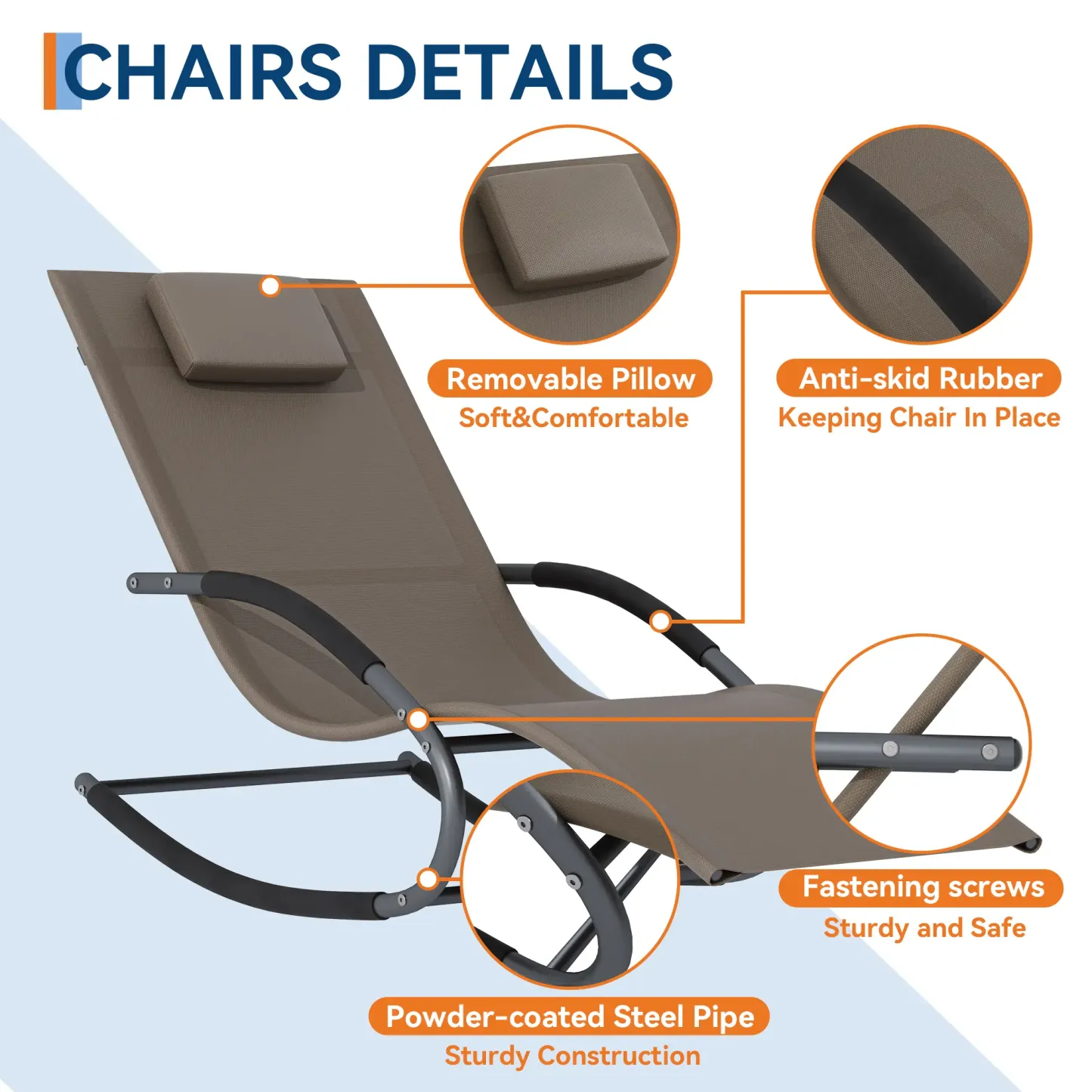 Oferta Flash para el Hogar – Silla Reclinable de Exterior Ajustable con Malla Transpirable, Estructura de Acero Resistente para Todo Clima, Reposabrazos de NBR y Almohada, Soporta hasta 300 lb, Ideal para Jardín, Patio y Terraza, Marrón/Gris