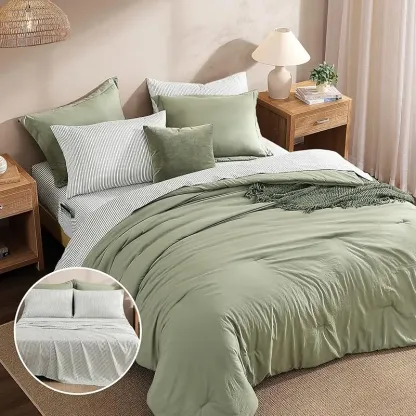 Juego de Cama de Microfibra de 7 Piezas, Edredón con Bolsillos de Doble Cara, Incluye Edredón, Sábana Plana, Sábana Ajustable y Fundas de Almohada, Estilo Moderno