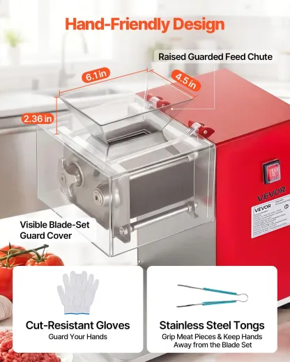 Máquina Cortadora de Carne, Cortadora Eléctrica Comercial de 850 W, Cuchilla de Acero Inoxidable de 3,5 mm, Base Ligera, Estable y Antideslizante, Encendido/Apagado con un Toque, Fácil de Mantener, Ideal para Carne sin Hueso y Verduras Blandas.