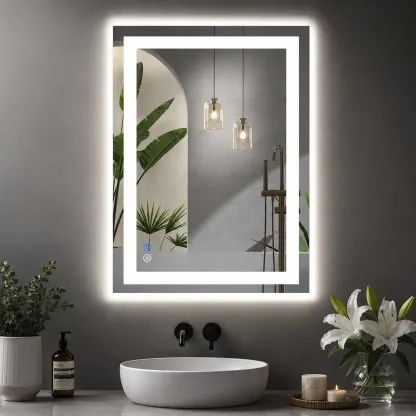 Espejo LED de Baño con Antivaho y Luz Regulable, Espejo de Pared con Iluminación Ajustable para Tocador