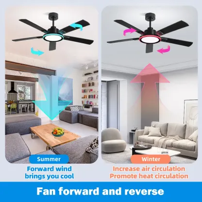 Ventilador de Techo de 52" con Luz, Iluminación Ambiental Multifuncional, Altavoz Bluetooth RGB Integrado, Motor Reversible de 6 Velocidades, Iluminación de Espectro Completo y Soluciones Inteligentes de Iluminación