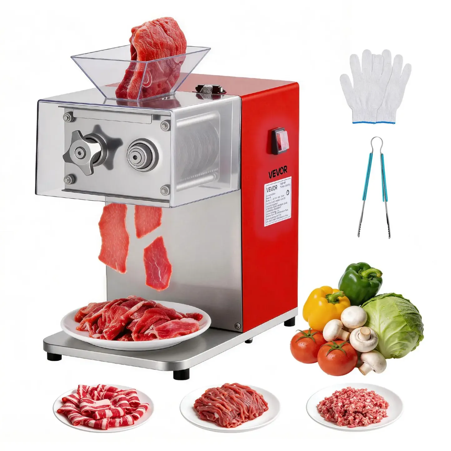 Máquina Cortadora de Carne, Cortadora Eléctrica Comercial de 850 W, Cuchilla de Acero Inoxidable de 3,5 mm, Base Ligera, Estable y Antideslizante, Encendido/Apagado con un Toque, Fácil de Mantener, Ideal para Carne sin Hueso y Verduras Blandas.