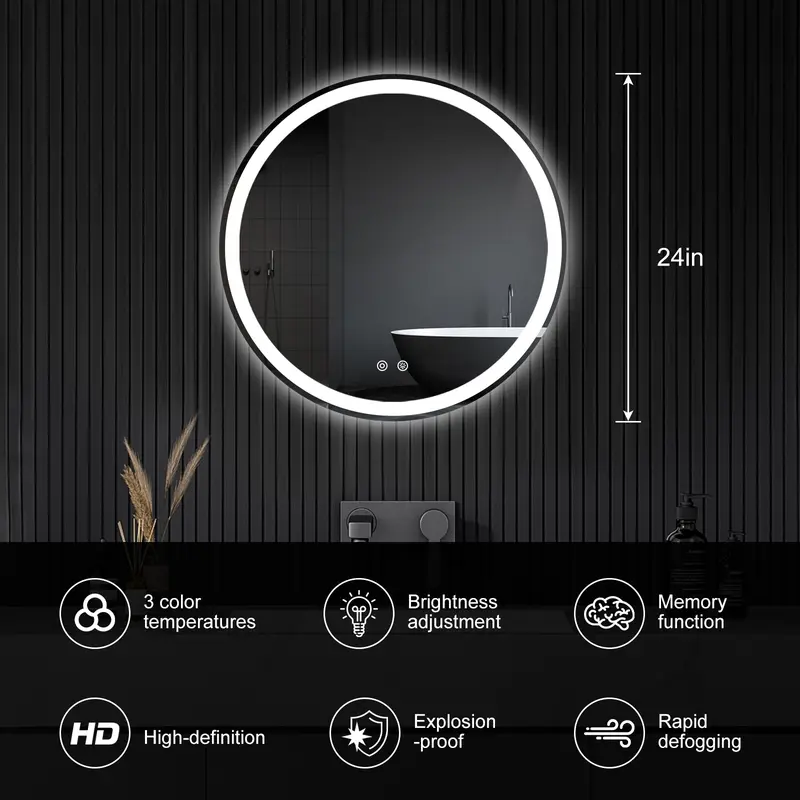 Espejo LED de Baño con Antivaho y Luz Regulable, Espejo de Pared con Iluminación Ajustable para Tocador