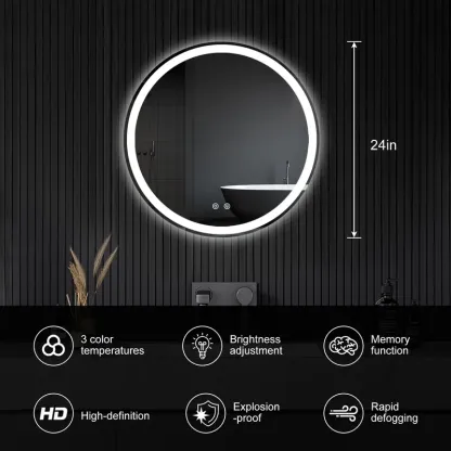 Espejo LED de Baño con Antivaho y Luz Regulable, Espejo de Pared con Iluminación Ajustable para Tocador