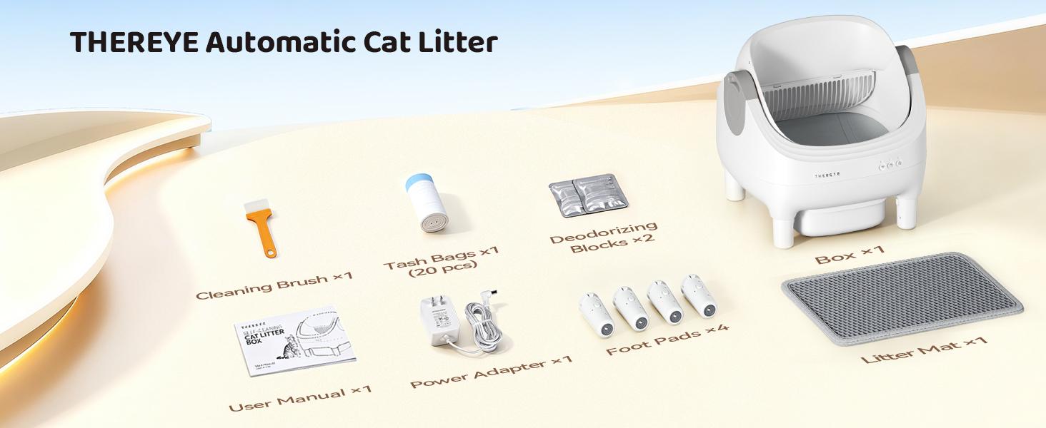Thereye SC06 Open-Top Automatic Cat Litter Box, Self-Cleaning with App Control Wifi, Odor-Free Waste Disposal includes Trash Bags