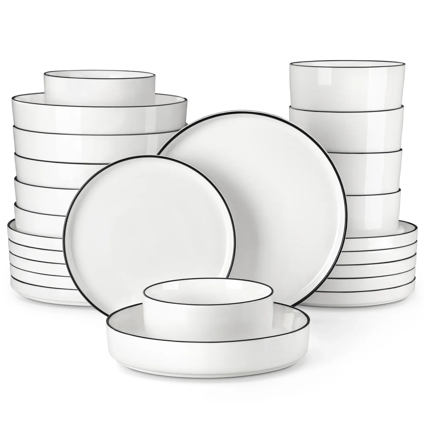 Juego de vajilla de porcelana: servicio de vajilla de cerámica para 4 o 6 personas; incluye platos, cuencos y platos para pasta resistentes a los golpes, aptos para microondas y lavavajillas.