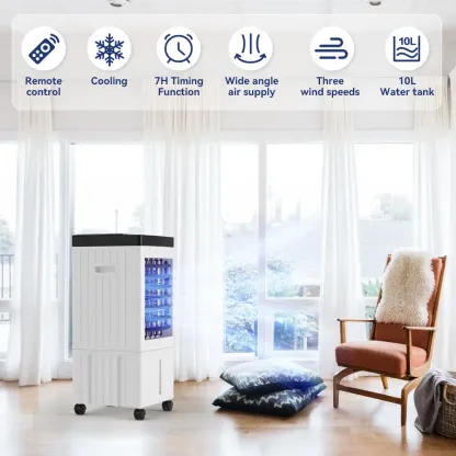 Enfriador de Aire Portátil 3 en 1 de 10L, Ventilador Evaporativo con Humidificador y Control Remoto, Ideal para Hogar, Oficina y Habitaciones