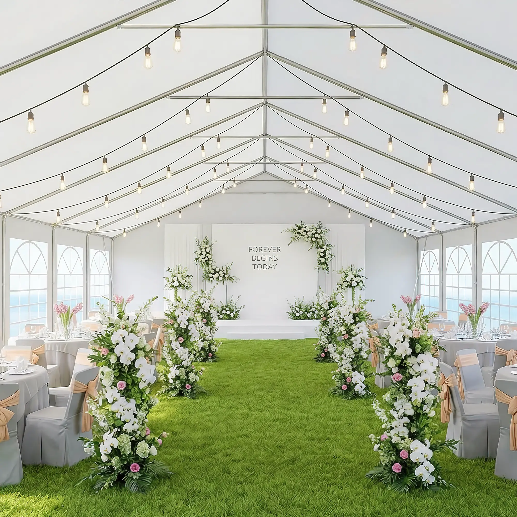 Carpa Grande para Exterior con Estructura de Acero, 32x16 FT/40x20 FT, Impermeable con Laterales Desmontables y Puerta Enrollable, Ideal para Bodas, Fiestas, BBQ y Camping