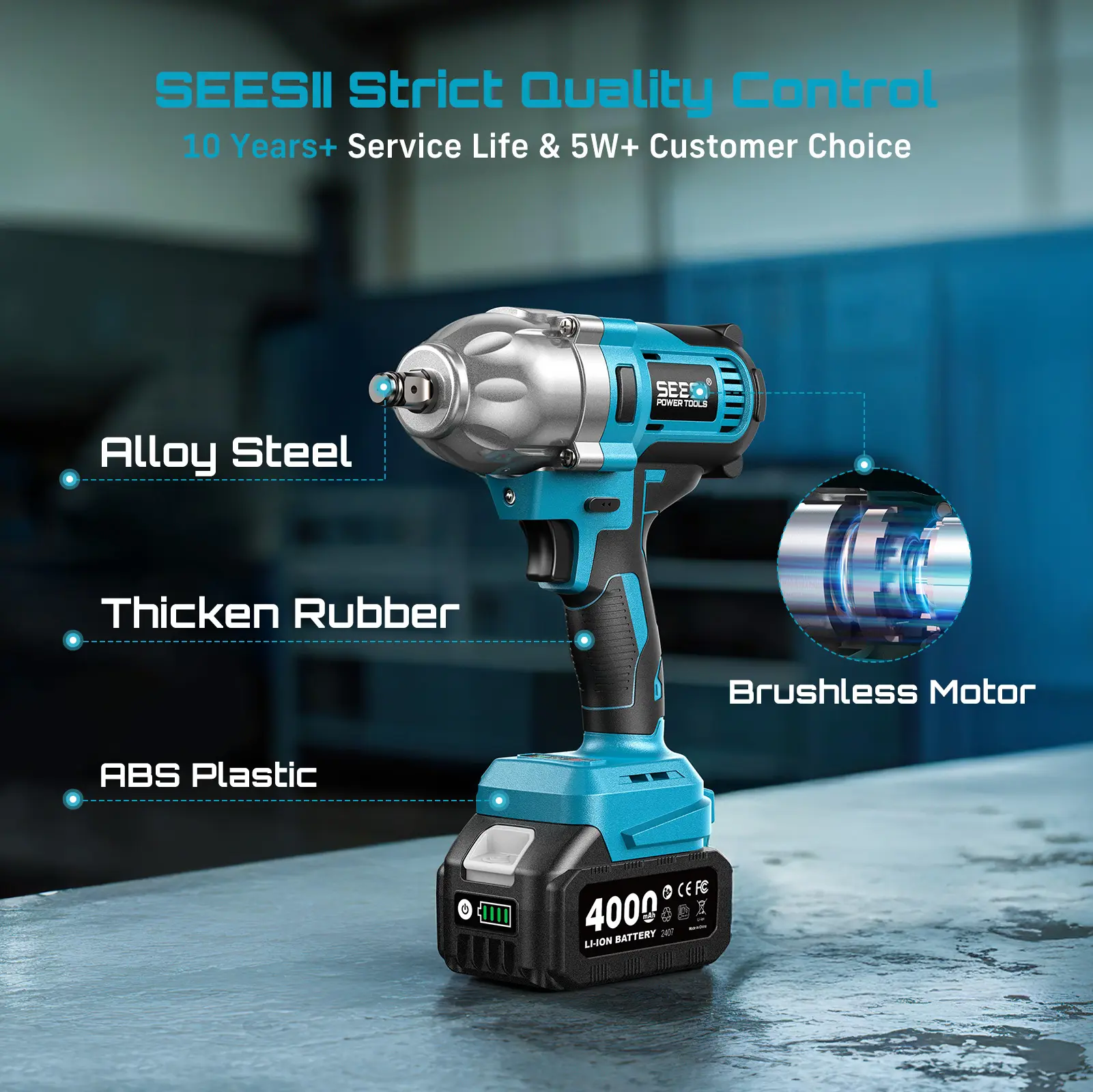 Llave de Impacto Inalámbrica 1/2" de 1200 N·m, Batería de 4.0 Ah, 3300 RPM, con 6 Dados, Atornillador de Impacto Eléctrico para Automóviles, Taller y Uso Doméstico