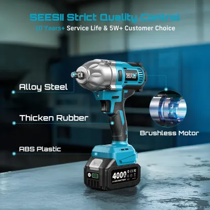 Llave de Impacto Inalámbrica 1/2" de 1200 N·m, Batería de 4.0 Ah, 3300 RPM, con 6 Dados, Atornillador de Impacto Eléctrico para Automóviles, Taller y Uso Doméstico