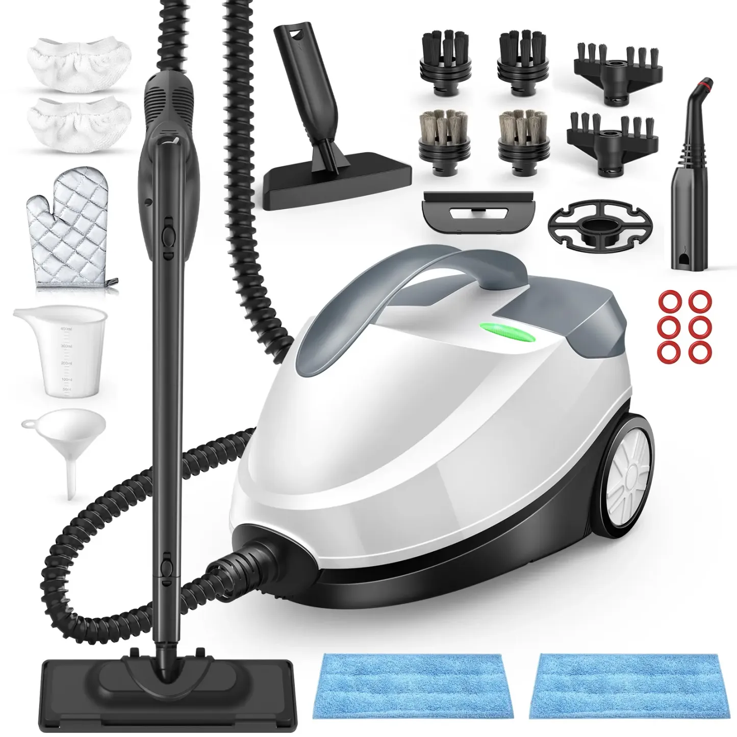 Mopa de vapor de alta presión de 1800 W: depósito de 1,5 L, 28 accesorios, limpiador a vapor multifunción para suelos y uso manual en el hogar, aparato de gran potencia sin productos químicos.