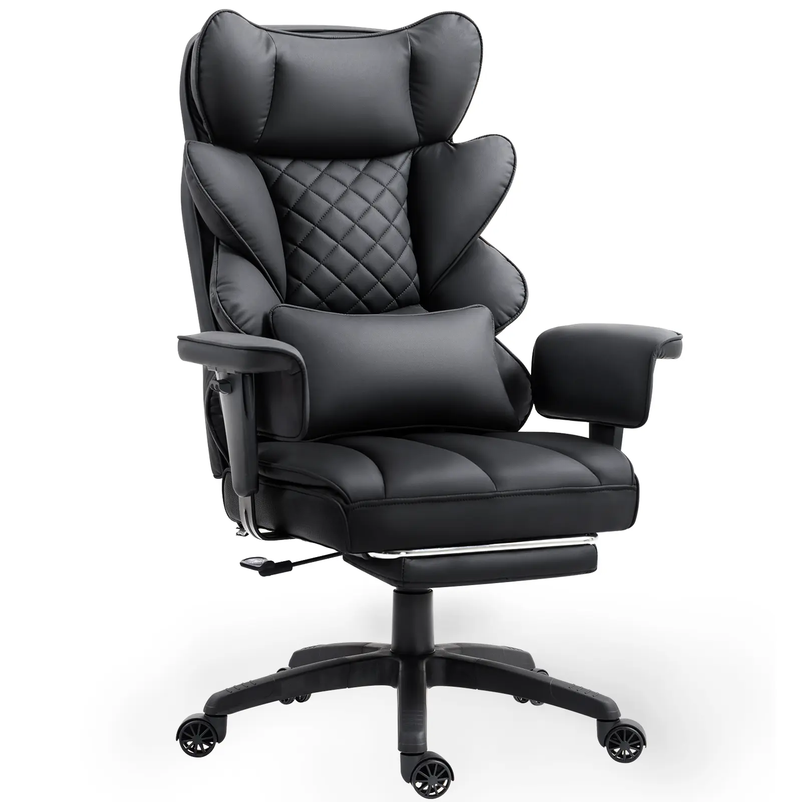 Silla de Oficina Ergonómica Grande con Soporte Lumbar, Cojín de Resortes, Respaldo Alto, Reposabrazos Ajustables y Reposapiés
