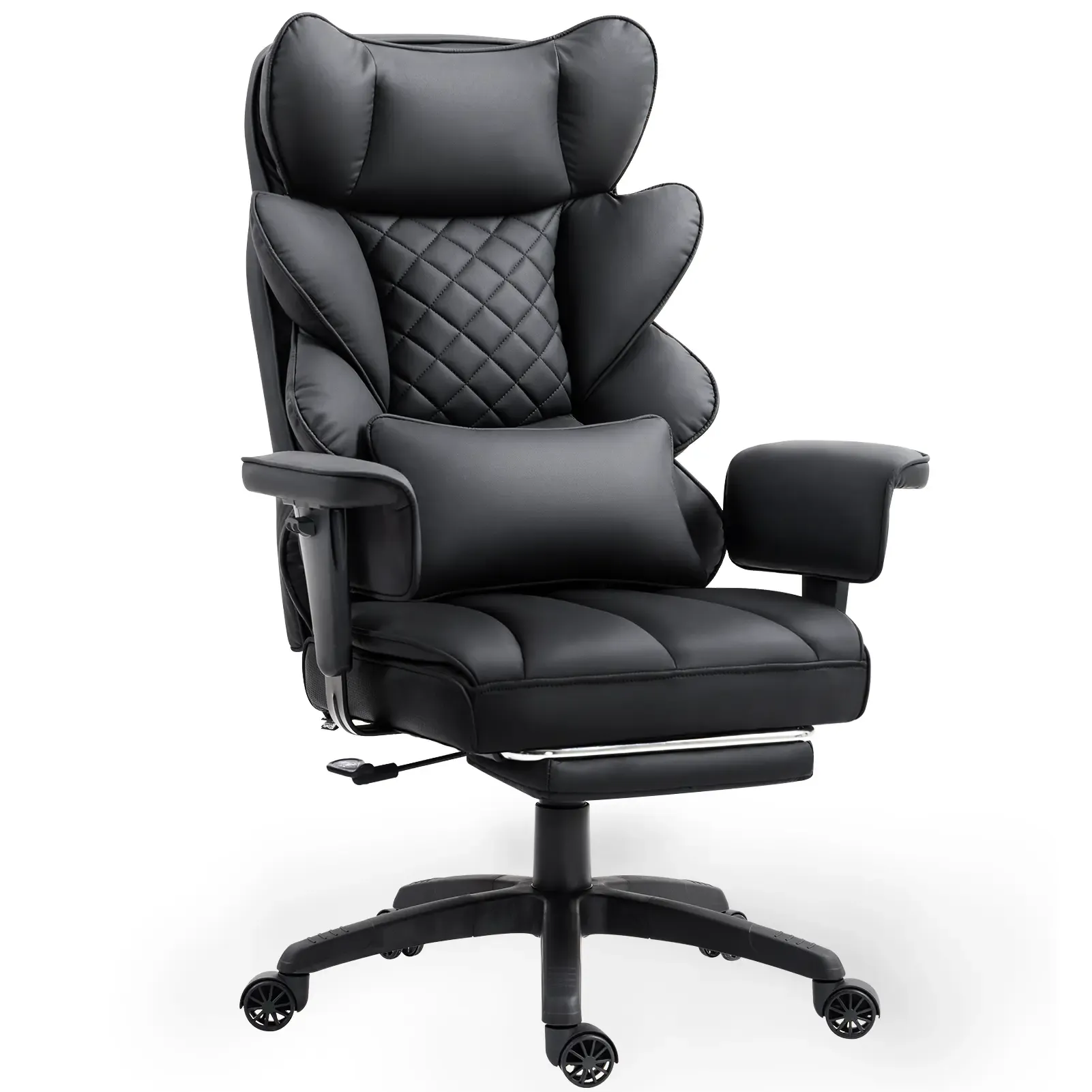 Silla de Oficina Ergonómica Grande con Soporte Lumbar, Cojín de Resortes, Respaldo Alto, Reposabrazos Ajustables y Reposapiés