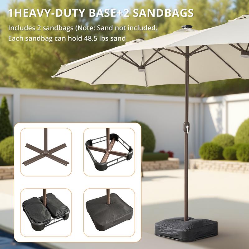[Iluminación Mejorada de Mayor Brillo] Sombrilla de Patio Lateral Ajustable de Alta Gama (15 pies) con Luces Solares; Sombrilla de Piscina Exterior de Doble Cara y Tamaño Extra Grande con Manivela; Iluminación Solar con Cambio de Color y Protección UV; So