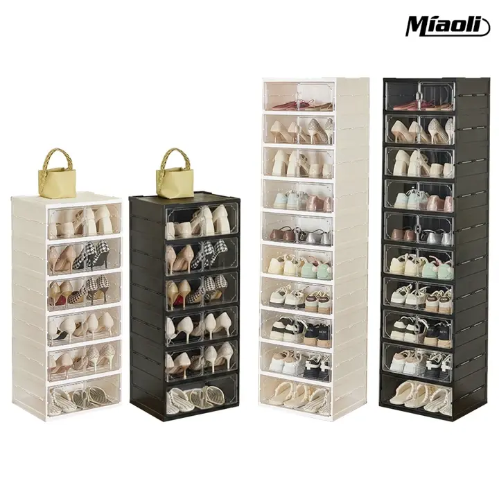 Zapatero Plegable de 10 Niveles con Puertas Transparentes Magnéticas, Capacidad para 20 Pares de Zapatos, Gran Capacidad, Apilable, Resistente, Ahorra Espacio y Sin Instalación