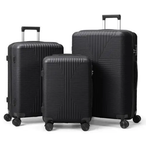 Set de 3 Maletas Rígidas de PP 20/24/28", Equipaje Ligero y Duradero con Cerradura TSA, Asas Superior y Lateral para Viajes