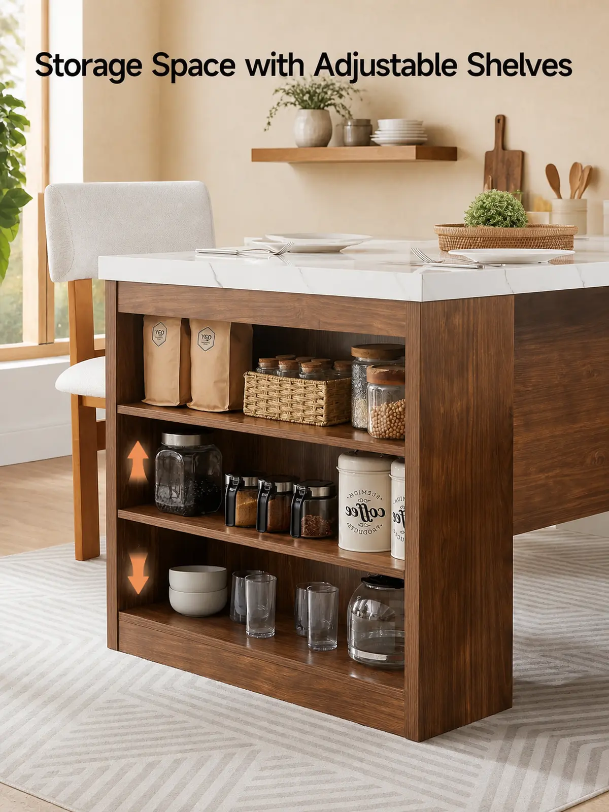 Isla de cocina de 61x31 pulgadas con luces LED y enchufes
