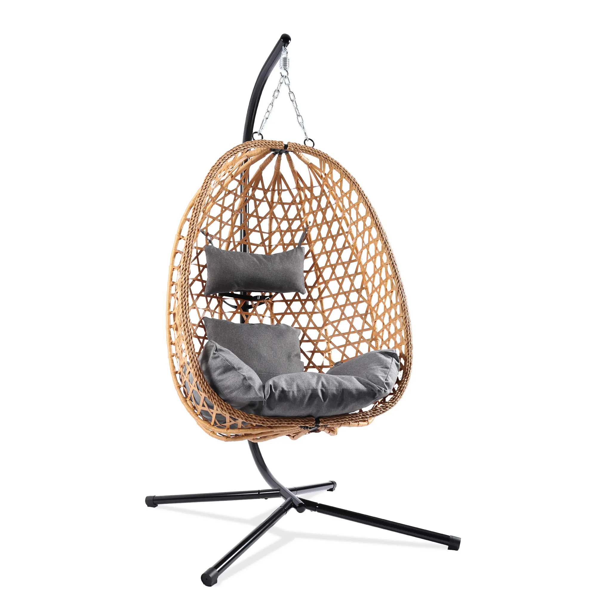 Silla Colgante Tipo Huevo de Ratán para Interior y Exterior, Soporta hasta 350 lb, con Cojín Cómodo para Patio, Jardín y Balcón