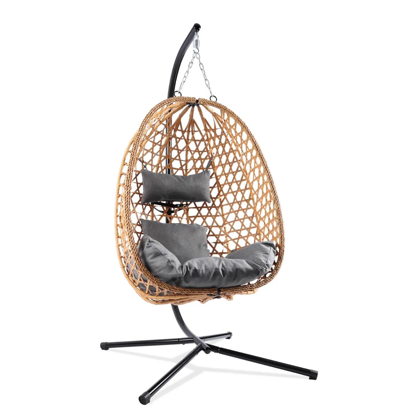 Silla Colgante Tipo Huevo de Ratán para Interior y Exterior, Soporta hasta 350 lb, con Cojín Cómodo para Patio, Jardín y Balcón