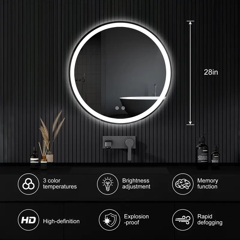 Espejo LED de Baño con Antivaho y Luz Regulable, Espejo de Pared con Iluminación Ajustable para Tocador