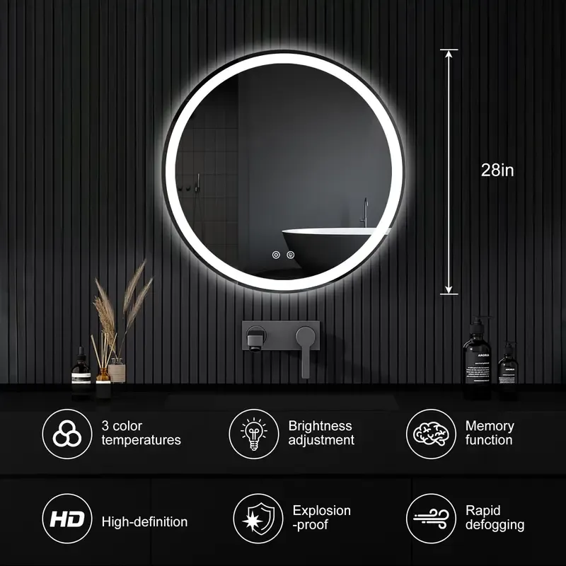 Espejo LED de Baño con Antivaho y Luz Regulable, Espejo de Pared con Iluminación Ajustable para Tocador