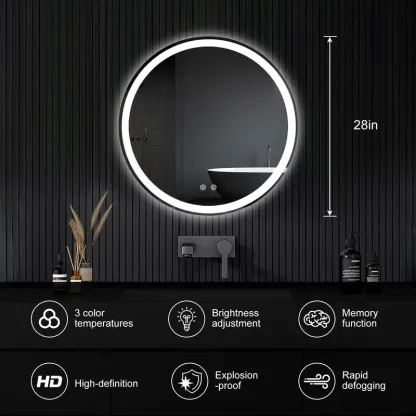 Espejo LED de Baño con Antivaho y Luz Regulable, Espejo de Pared con Iluminación Ajustable para Tocador