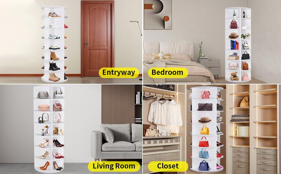 Richland 360&deg; Rotating 7-Tiers Organizer Shoe Rack, Fits 28 Pairs of Shoes, Spinning and Revolving 360 Shoe Rack Storage Round Carousel, for Entryway Living Room Hallway Footwear Organization