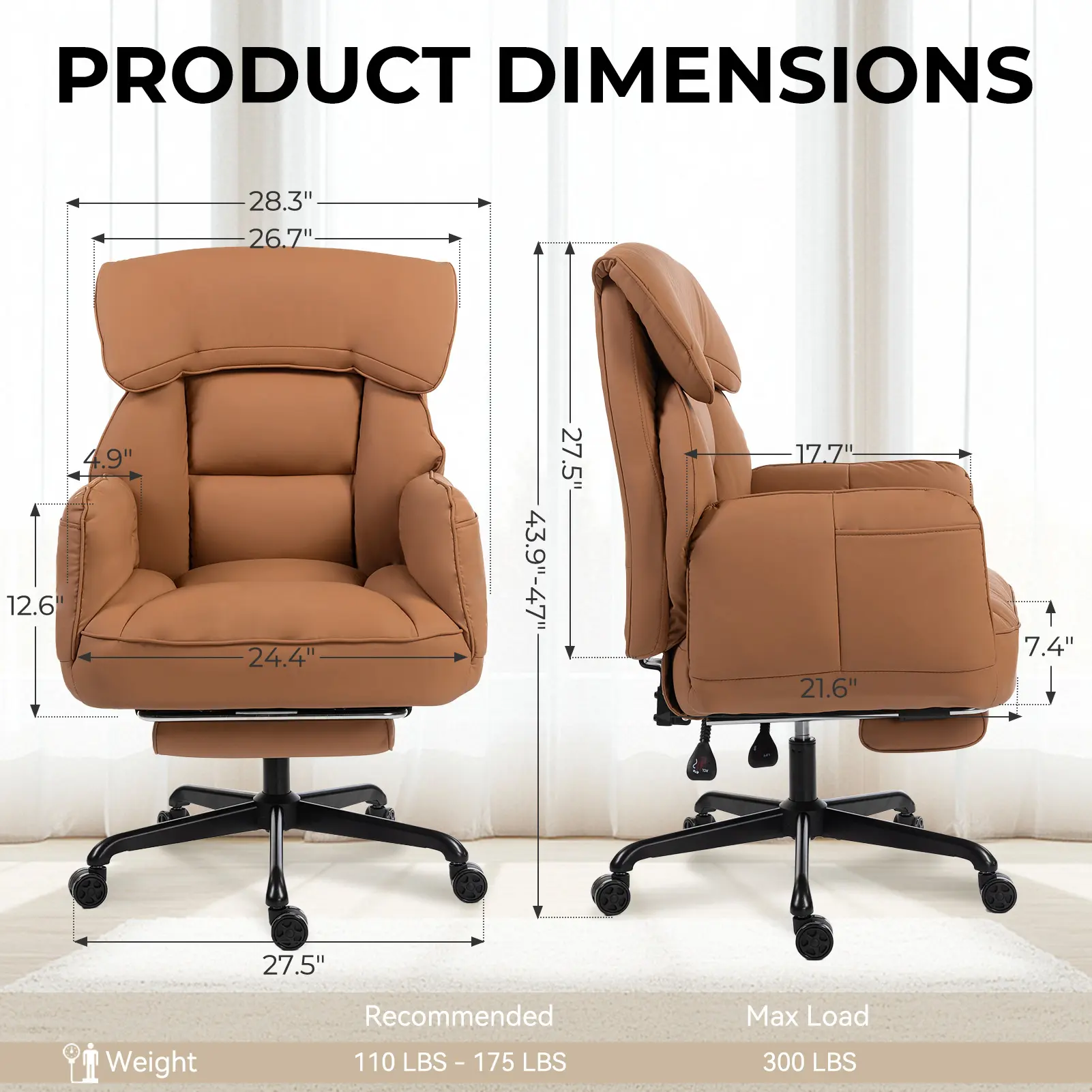 Silla de Oficina Ergonómica con Reposabrazos Abatibles, Asiento con Resortes Ensacados, Reclinable con Reposapiés y Base Metálica, Ideal para Oficina y Gaming