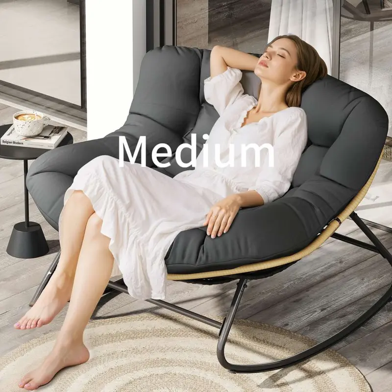 Silla Mecedora Tipo Huevo Extra Grande con Respaldo Ajustable, Cojín Grueso, Soporta hasta 450 lb, Ideal para Patio, Balcón, Jardín y Sala de Estar