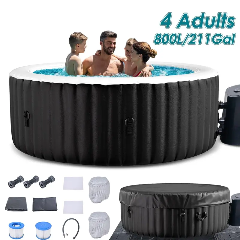 Spa Inflable Exterior para 4-6 Personas, Jacuzzi Portátil con 130 Chorros de Burbujas, Bomba de Calor y Filtro, Ideal para Patio y Jardín