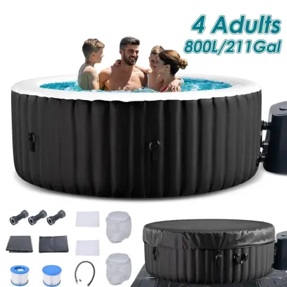 Spa Inflable Exterior para 4-6 Personas, Jacuzzi Portátil con 130 Chorros de Burbujas, Bomba de Calor y Filtro, Ideal para Patio y Jardín