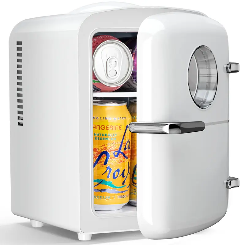 Mininevera compacta de 4 L con iluminación gaming: refrigerador portátil para 6 latas, ideal para dormitorio, coche, oficina o residencia de estudiantes; para almacenar cosméticos, bebidas y alimentos.