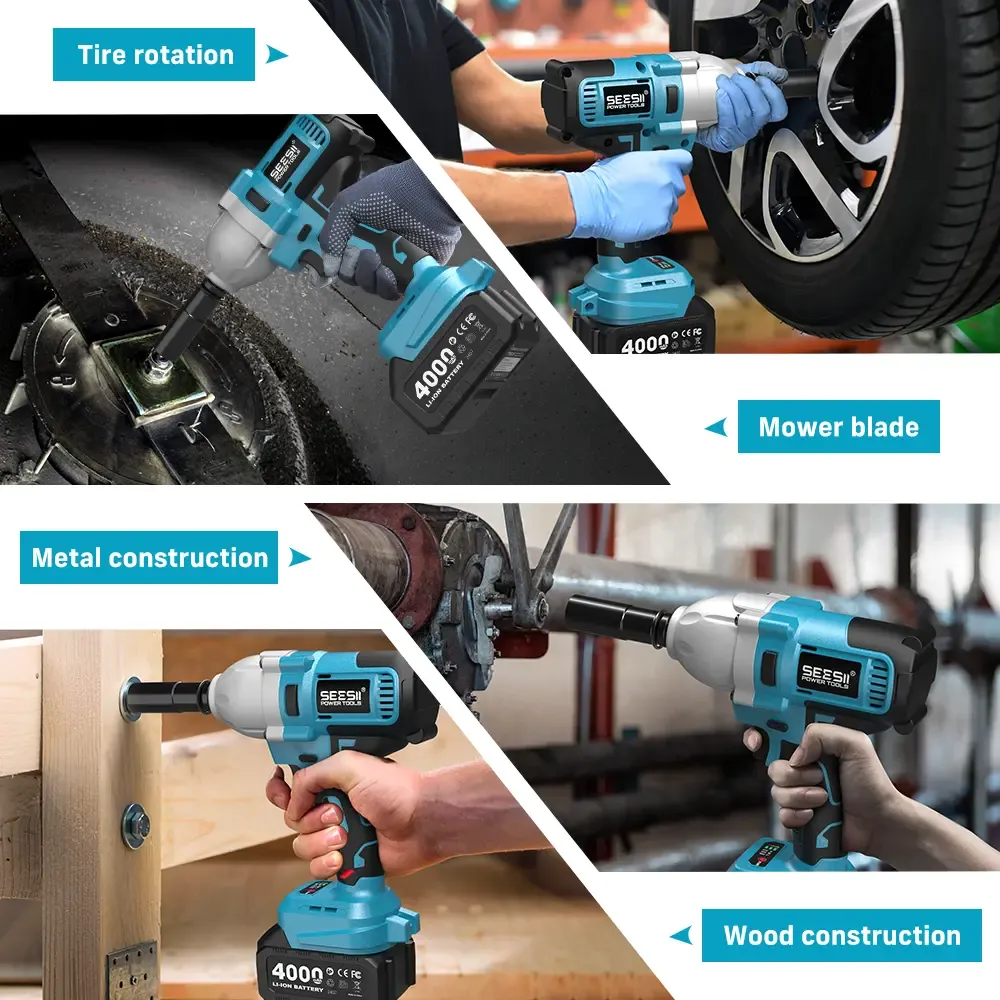 Llave de Impacto Inalámbrica 1/2" de 1200 N·m, Batería de 4.0 Ah, 3300 RPM, con 6 Dados, Atornillador de Impacto Eléctrico para Automóviles, Taller y Uso Doméstico