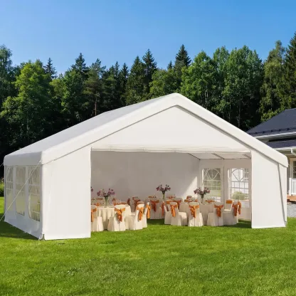 Carpa Grande para Exterior con Estructura de Acero, 32x16 FT/40x20 FT, Impermeable con Laterales Desmontables y Puerta Enrollable, Ideal para Bodas, Fiestas, BBQ y Camping