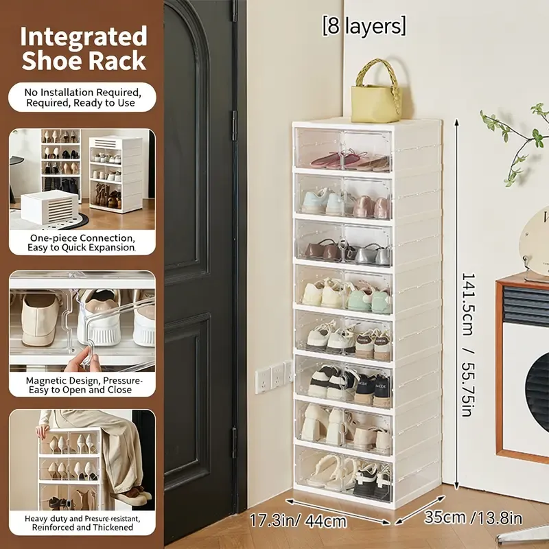 Zapatero Plegable de 10 Niveles con Puertas Transparentes Magnéticas, Capacidad para 20 Pares de Zapatos, Gran Capacidad, Apilable, Resistente, Ahorra Espacio y Sin Instalación