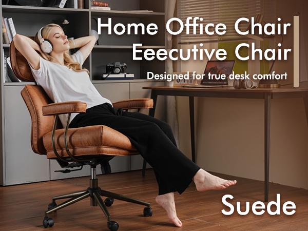 【SohoChic Sale】OVIOS Oversized Home Office Chair with Extra-Wide Seat, Big & Tall High Back Executive Chair, Mid-Century Modern Faux Leather Swivel Rolling Computer Desk Chair with Thick Cushions & Armrests