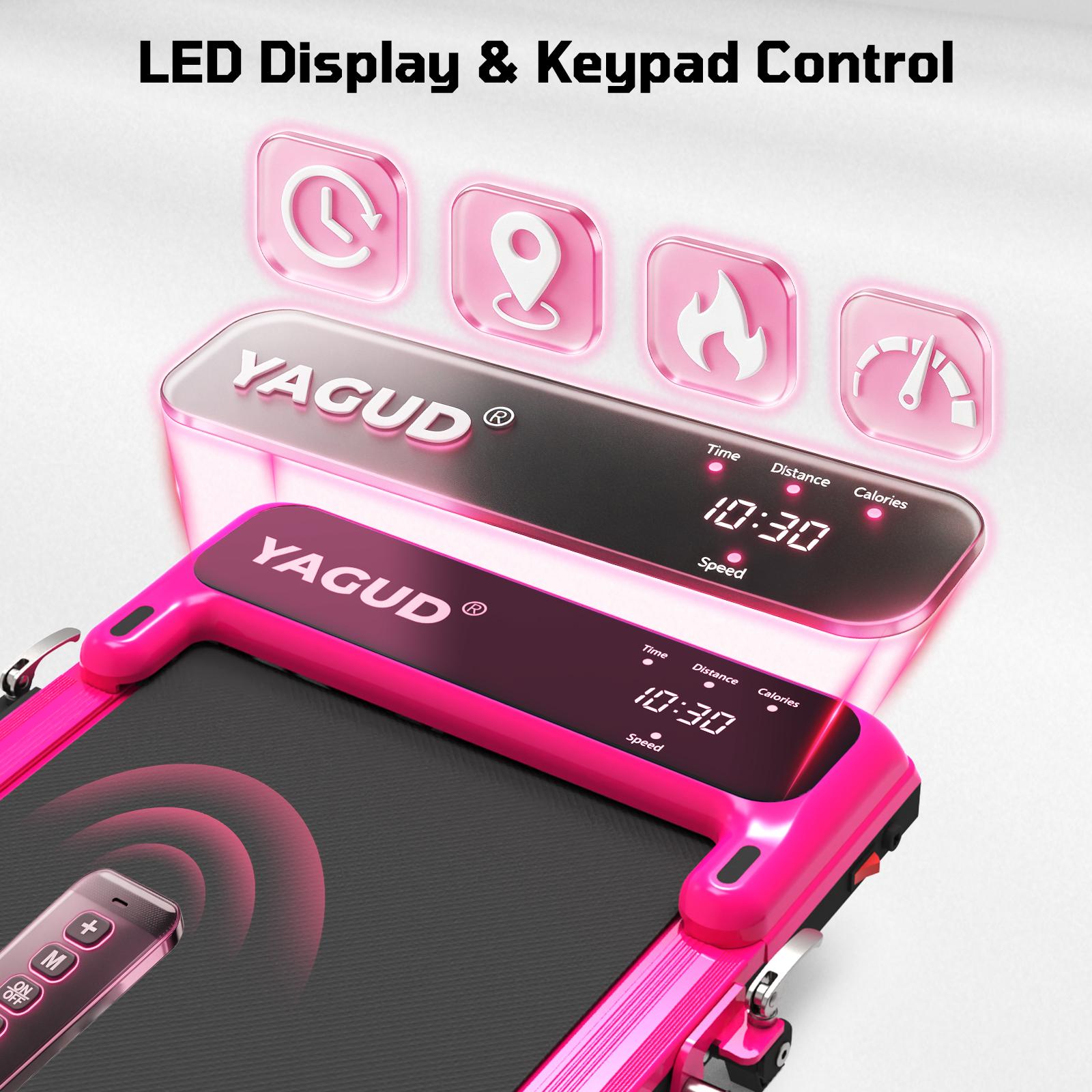 【Dragon Fruit】YAGUD Foldable Walking Pad, 265lbs Weight Capacity Spacious Belt Treadmill , Low-Noise Motor, Dual Shock Absorption, Remote Control, Wheels for Easy Moving