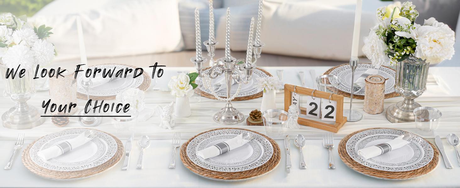 Dinnerware Sets, Gold Plastic Plates ,Include: Dinner Plates,  Dessert Plate,  Gold Plastic Silverware, Cups for Party, Disposable Dinnerware, Leak-Proof,sohochic